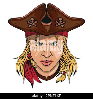 Fille pirate. Illustration vectorielle d'une femme en grand chapeau. Pirate femelle Illustration de Vecteur