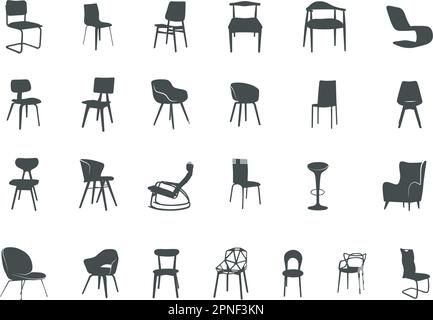 Silhouette moderne de chaise, silhouette moderne de mobilier, SVG moderne de chaise, vecteur moderne de chaises Illustration de Vecteur