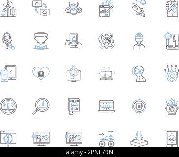 Collection d'icônes de ligne de systèmes informatisés. Automatisation, programmation, logiciel, base de données, algorithme, Nerk, vecteur d'interface et illustration linéaire Illustration de Vecteur