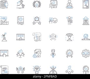 Récompense la collection d'icônes de ligne. Reconnaissance, Prix, applaudissements, accomplissements, distinctions honorifiques, Trophées, certificats vecteur et illustration linéaire. Médailles Illustration de Vecteur