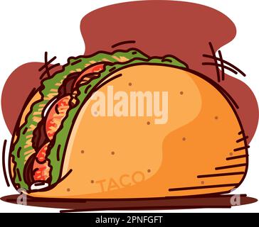 Image d'esquisse de taco rétro isolée colorée vecteur Illustration de Vecteur