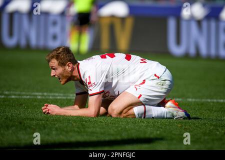 Stade Renato Dall'Ara, Bologne, Italie, 15 avril 2023, Le portrait Tommaso Pobega de Milan réagissant pendant le FC de Bologne vs AC Milan - ser de football italien Banque D'Images