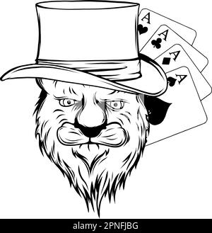 Illustration vectorielle monochrome Portrait de lion en chapeau de melon Illustration de Vecteur