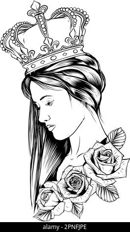 Concept vintage de jolie femme avec pendentif couronne dans le style monochrome illustration vectorielle isolée Illustration de Vecteur