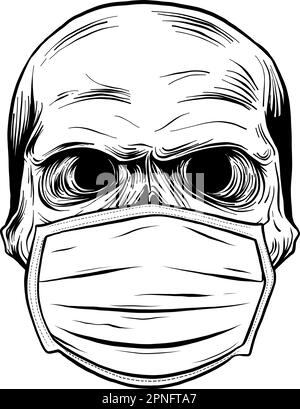 Crâne monochrome dans le masque médical. Illustration vectorielle vintage Illustration de Vecteur