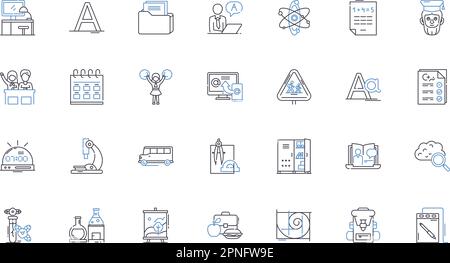 Collection d'icônes de ligne d'enseignement secondaire. Programme d'études, cours électifs, examens, double inscription, pensée critique, College-Prep, Extracurriculiers vecteur et Illustration de Vecteur