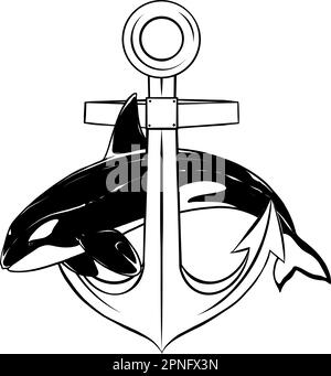 Illustration vectorielle du logo Orca motif de baleine à bec monochrome Illustration de Vecteur