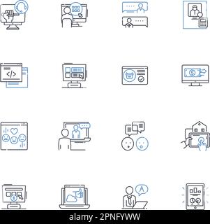 Collection d'icônes de ligne de pages Web. Contenu, conception, navigation, Liens, mise en page, Illustration vectorielle et linéaire conviviale et réactive. Mobile Illustration de Vecteur