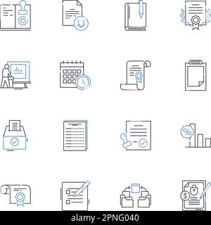 Ensemble d'icônes de ligne de contour des étapes. Plan, diagramme, structure, diagramme, Plan directeur, Carte, vecteur horaire et illustration linéaire. Liste de contrôle,méthode Illustration de Vecteur