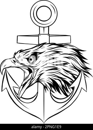 Illustration vectorielle d'Eagle avec ancrage. Style tatouage monochrome. Illustration de Vecteur