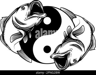 Ying yang symbole de l'harmonie et de l'équilibre. Illustration du vecteur de poisson Koi tracé à la main Illustration de Vecteur