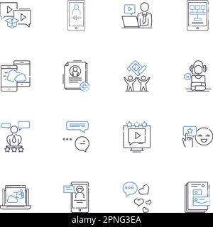Collection d'icônes de la ligne média d'actualités. Journalisme, informations de dernière minute, titres, enquête, opinion, Génération de rapports, rupture de vecteur et illustration linéaire Illustration de Vecteur