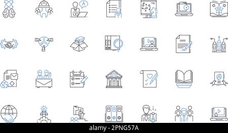 Collection d'icônes de la ligne d'étude de marché. Enquête, données, analyses, consommateurs, données démographiques, Part de marché, groupes de discussion vecteur et illustration linéaire Illustration de Vecteur