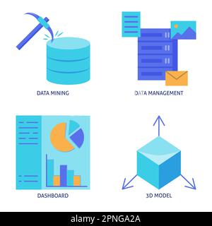 Jeu d'icônes plates d'exploration et de gestion des données. Illustration vectorielle Illustration de Vecteur