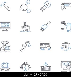 Collection d'icônes de ligne de gestion de construction. Planification, planification, budgétisation, approvisionnement, coordination, Communication, vecteur de qualité et linéaire Illustration de Vecteur