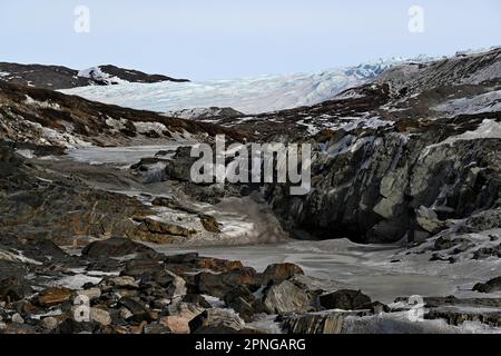 Sur la frontière occidentale de la calotte glaciaire du Groenland près de Kangerlussuaq, Groenland, Danemark, Amérique du Nord Banque D'Images