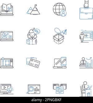 Collection Corporate Complex Line Icons. Siège social, multinationale, entreprise, entreprise, conglomérat, Executive, vecteur de taille haute et linéaire Illustration de Vecteur