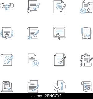 Collection d'icônes de ligne d'instrument de contrat. Accord, juridique, obligation, document, stipulations, Engagement, vecteur du Pacte et illustration linéaire Illustration de Vecteur