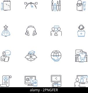 Collection d'icônes de ligne professionnelle externalisée. Expertise, efficacité, qualité, fiabilité, compétence, Service, vecteur de personnalisation et linéaire Illustration de Vecteur
