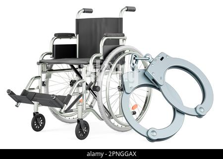 Menottes avec fauteuil roulant manuel, 3D rendu isolé sur fond blanc Banque D'Images