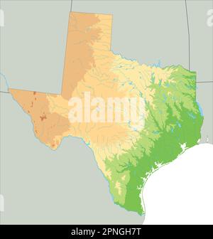 Carte physique du Texas très détaillée. Illustration de Vecteur