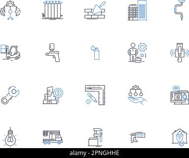 Collection d'icônes de ligne d'ingénieur. Innovateur, Concepteur, Créateur, solveur de problème, Optimiseur, vecteur mécanique et illustration linéaire. Technicien Illustration de Vecteur
