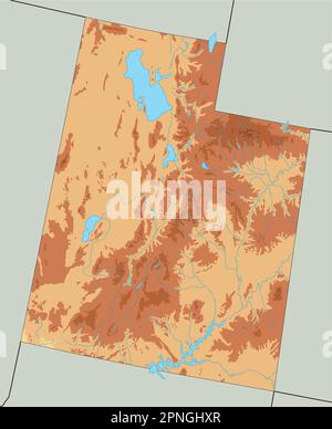 Carte physique haute précision de l'Utah. Illustration de Vecteur