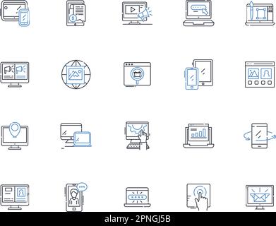 Collection d'icônes de la ligne frontière électronique. Cybersécurité, chiffrement, confidentialité, piratage, données, Surveillance, vecteur de Hacktivisme et illustration linéaire Illustration de Vecteur