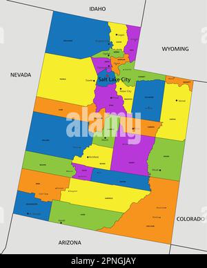 Carte politique colorée de l'Utah avec des couches clairement étiquetées et séparées. Illustration vectorielle. Illustration de Vecteur