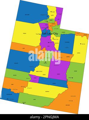 Carte politique colorée de l'Utah avec des couches clairement étiquetées et séparées. Illustration vectorielle. Illustration de Vecteur