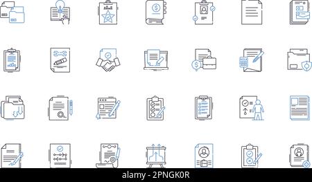 Collection d'icônes de ligne d'accords. Contrat, Traité, Accord, Pacte, Pacte, Compréhension, vecteur de promesse et illustration linéaire. Pacte, Arrangement Illustration de Vecteur