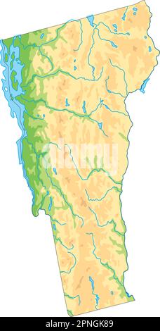 Carte physique du Vermont très détaillée. Illustration de Vecteur
