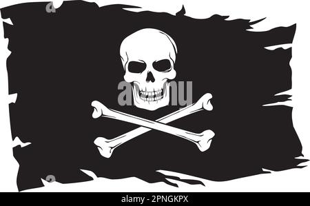 Drapeau de pirate avec crâne et os croisés (Jolly Roger). Illustration vectorielle. Illustration de Vecteur