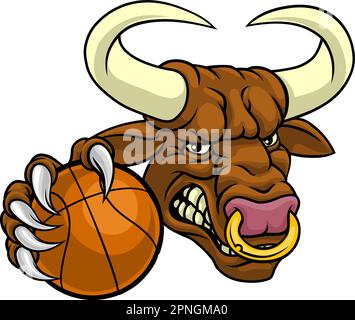 La mascotte de basket-ball Bull Minotaur Longhorn Cow Illustration de Vecteur