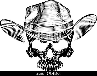 Crâne chapeau de cowboy Grim Reaper Cartoon Illustration de Vecteur