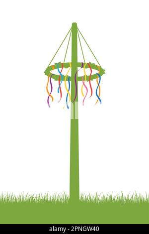 maypole avec rubans colorés sur prairie verte Illustration de Vecteur
