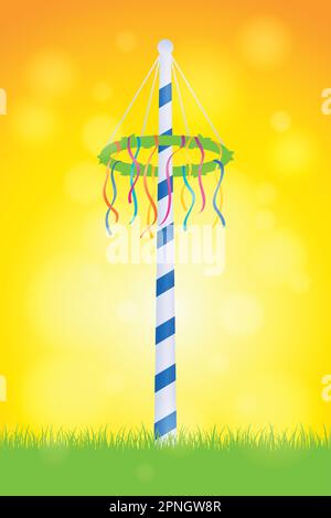 maypole avec des rubans colorés sur fond de ciel ensoleillé Illustration de Vecteur