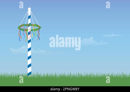 maypole avec rubans colorés sur prairie verte Illustration de Vecteur