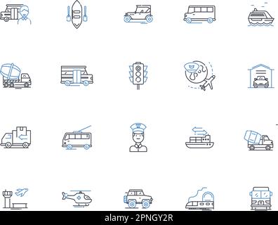 Collection d'icônes de ligne de système de transport. Transports en commun, métro, bus, train, Métro, vecteur de tram et illustration linéaire. Chariot,rail léger,masse Illustration de Vecteur