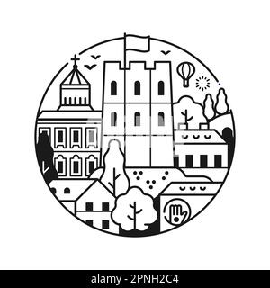 Voyagez icône de Vilnius avec la tour du château de Gediminas Illustration de Vecteur