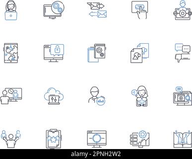 Collection d'icônes de ligne d'analyse Web. Trafic, conversions, engagement, taux de rebond, pages vues, Entonnoir, vecteur de sessions et illustration linéaire Illustration de Vecteur