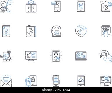 Collecte des icônes de ligne de bip-bip. Voiture, avertisseur sonore, alerte, attention, notification, Son, vecteur de route et illustration linéaire. Trafic, avertissement, contour des bips Illustration de Vecteur