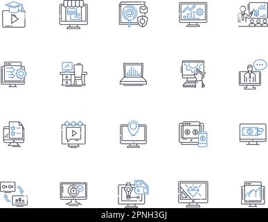 Collecte des icônes de ligne de données de la machine. Capteurs, journaux, analyses, traçabilité, métriques, Diagnostic, vecteur d'automatisation et illustration linéaire. Données Illustration de Vecteur