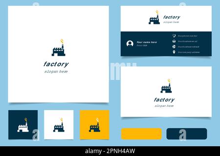 Logo Factory avec texte modifiable. Modèle de livre de marque et de carte de visite. Illustration de Vecteur