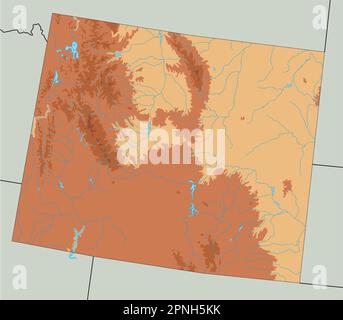 Carte physique très détaillée du Wyoming. Illustration de Vecteur