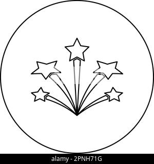 Saluez avec les étoiles feu d'artifice étoile icône en cercle rond noir couleur vecteur illustration image contour ligne mince style simple Illustration de Vecteur