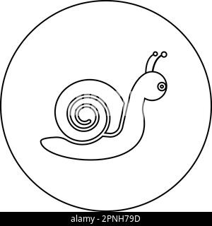 Escargot icône mollusque en cercle rond noir couleur vecteur illustration image contour ligne fin style simple Illustration de Vecteur