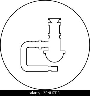 Siphon accessoires de plomberie drain de tuyau d'égout sous évier icône de tube d'égout en cercle rond de couleur noire illustration vectorielle ligne de contour Illustration de Vecteur