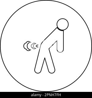 Homme farts briser le vent farting ballonnement nuage de gaz stench mauvaise odeur flatulency icône dans le cercle rond noir couleur vecteur illustration contour de l'image Illustration de Vecteur