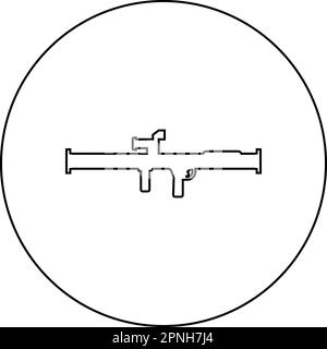 Stocker le lanceur de grenade bazooka arme système de fusée icône dans le cercle rond noir couleur vecteur illustration image contour ligne mince style simple Illustration de Vecteur